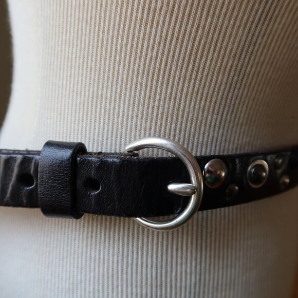 Linea Pelle belt black leather and silver buckle, studs, grommets size S Y2K main image 9